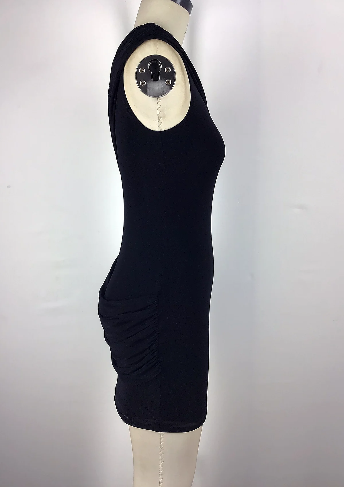 Black One-Shoulder Ruched Mini Dress