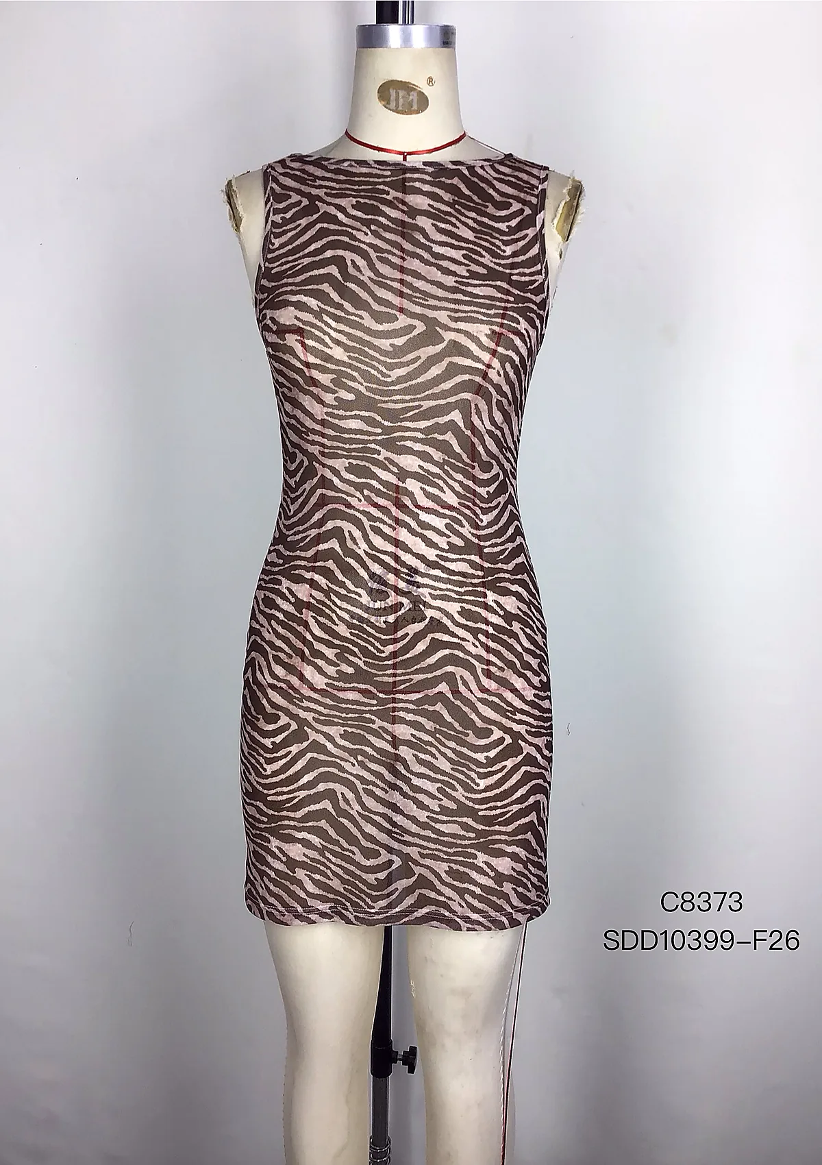Brown Printed Sleeveless Bodycon Dress