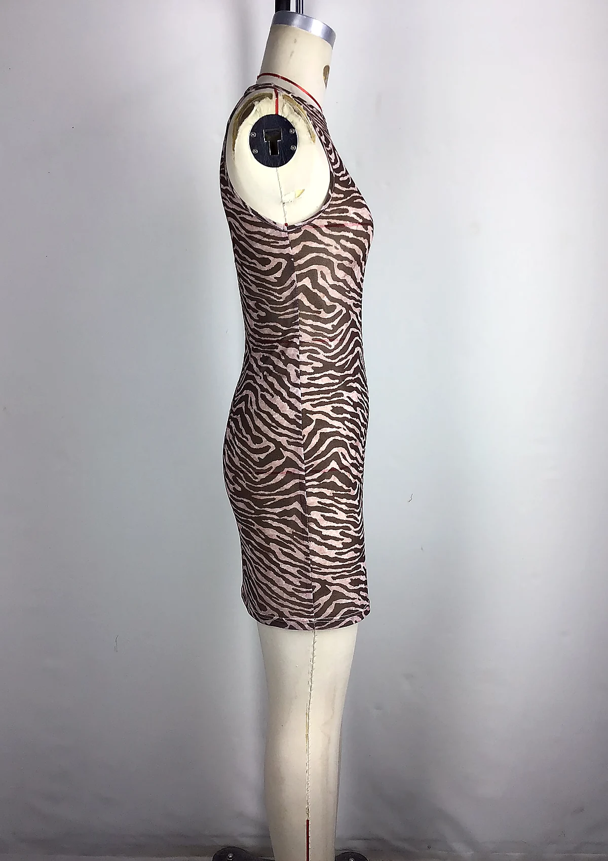 Brown Printed Sleeveless Bodycon Dress