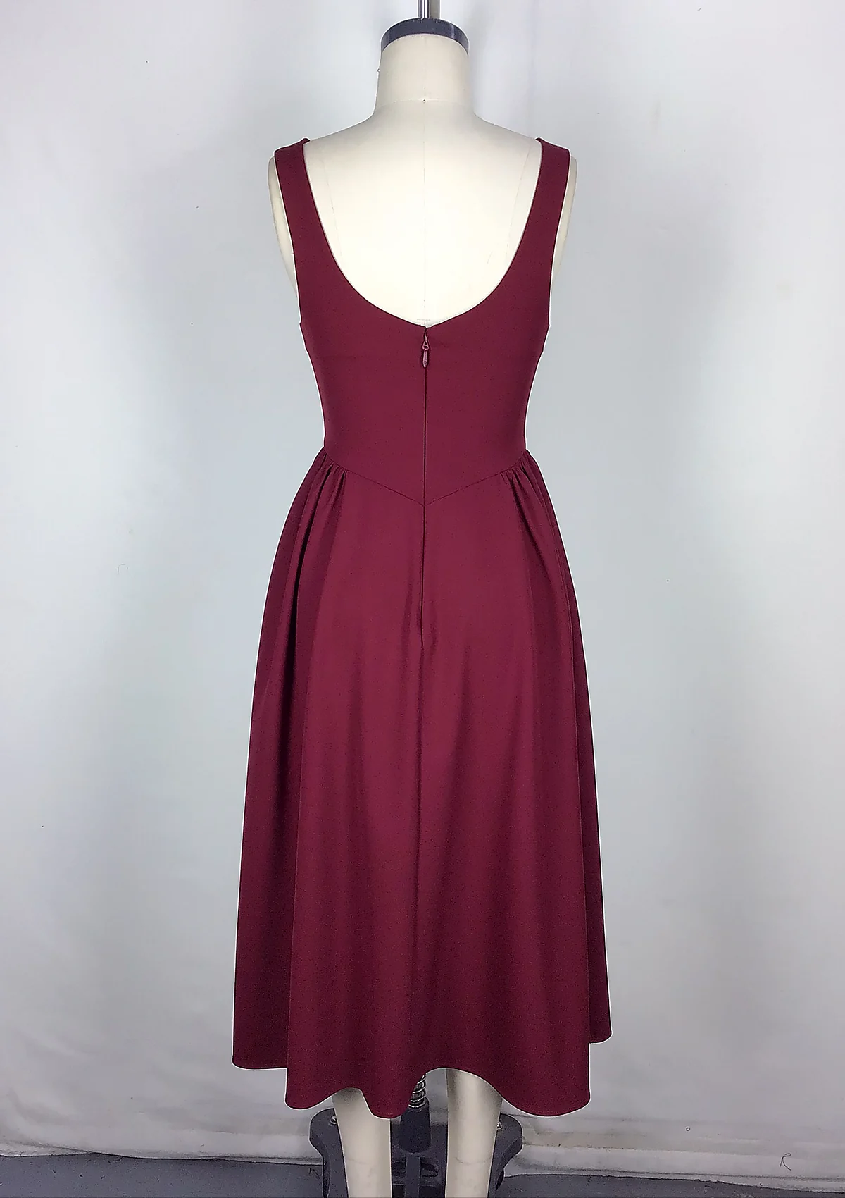 Burgundy Sleeveless A-Line Midi Dress