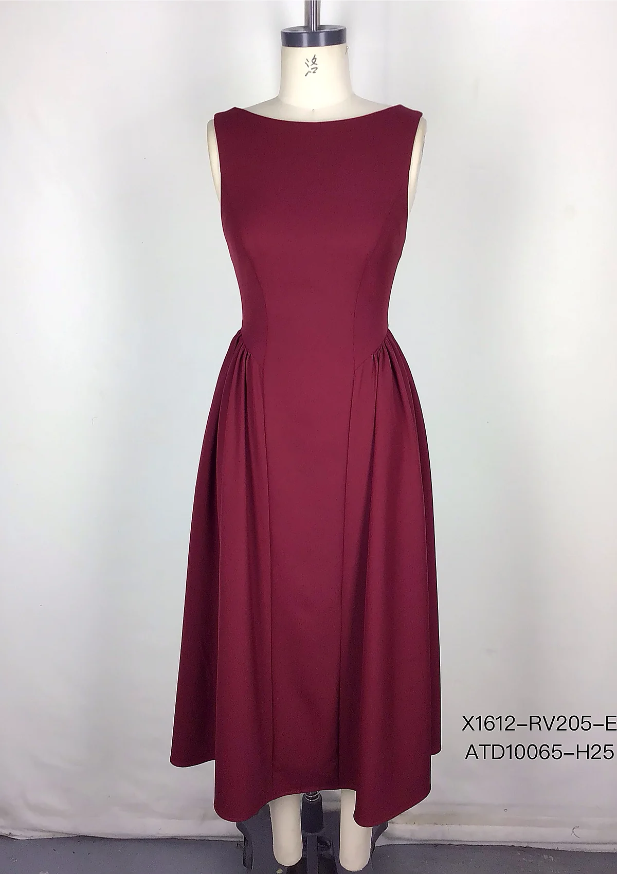 Burgundy Sleeveless A-Line Midi Dress