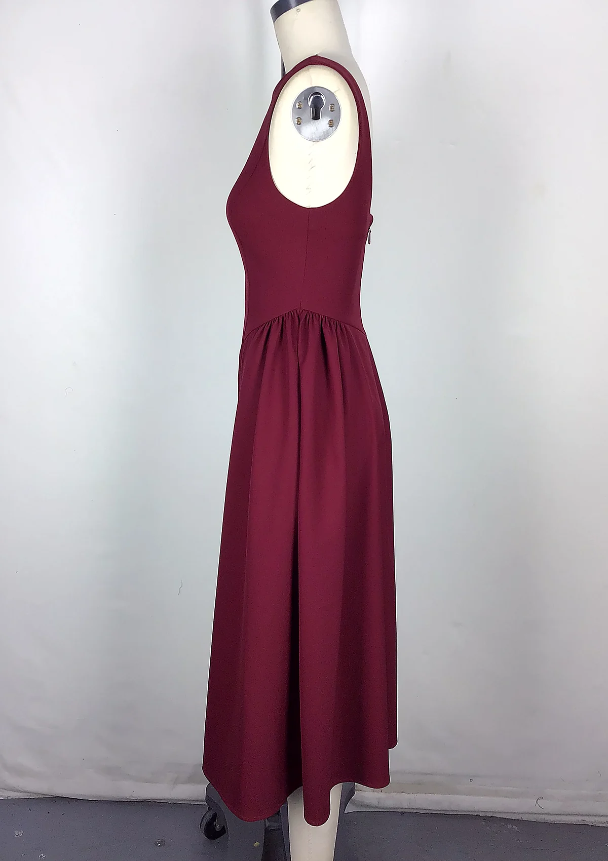 Burgundy Sleeveless A-Line Midi Dress