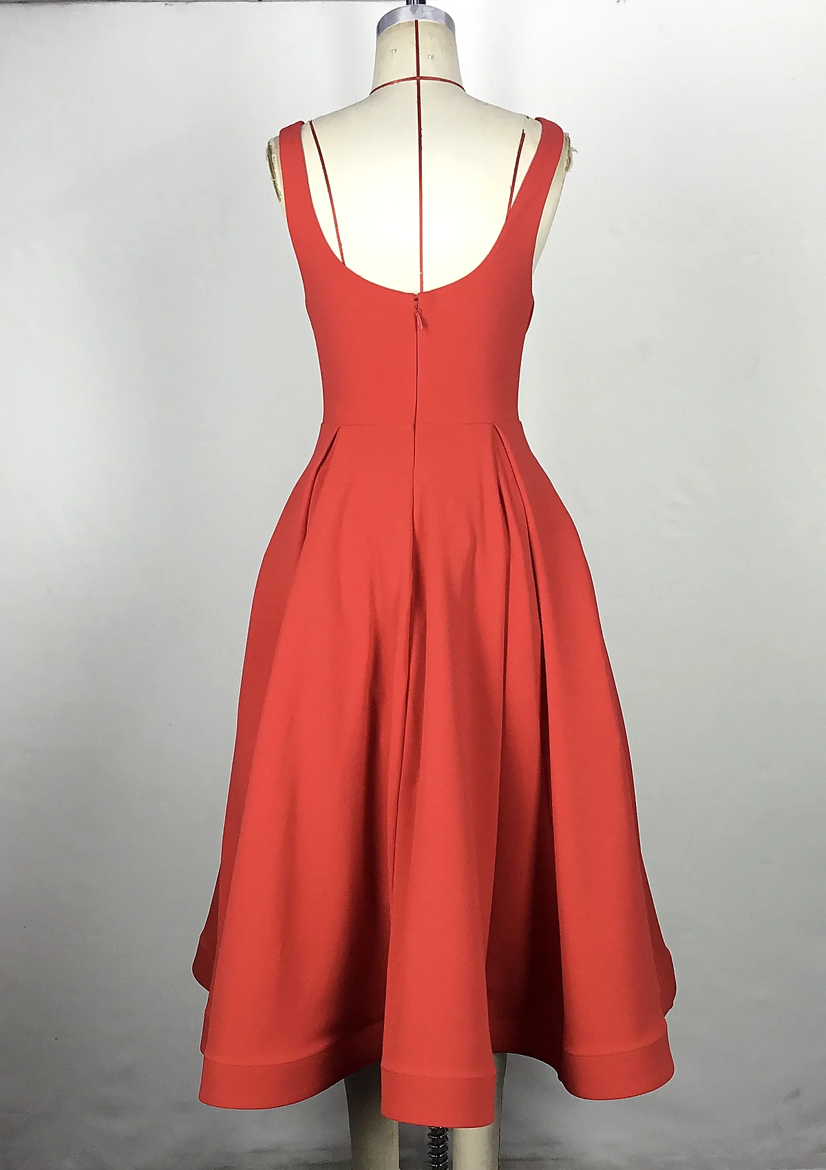 Coral Halter Flared Midi Dress