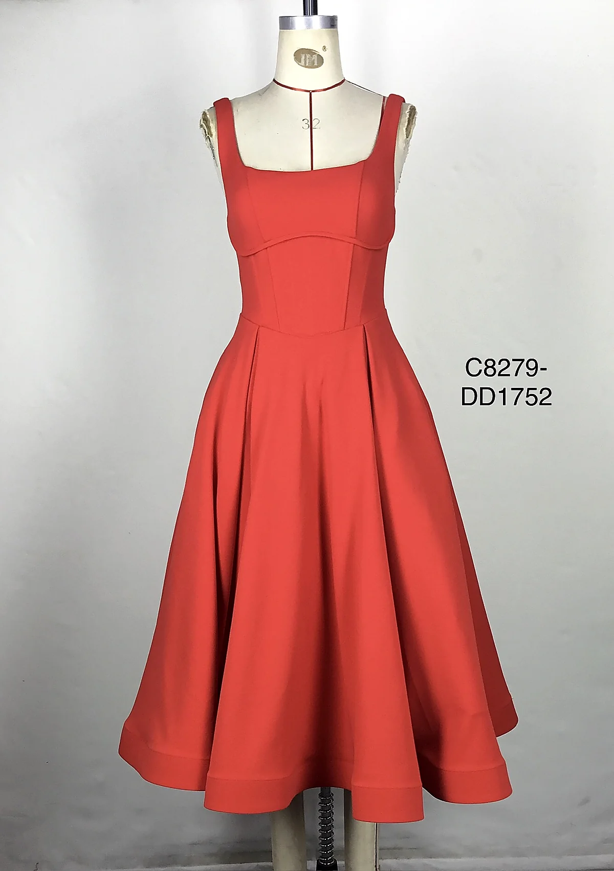 Coral Halter Flared Midi Dress
