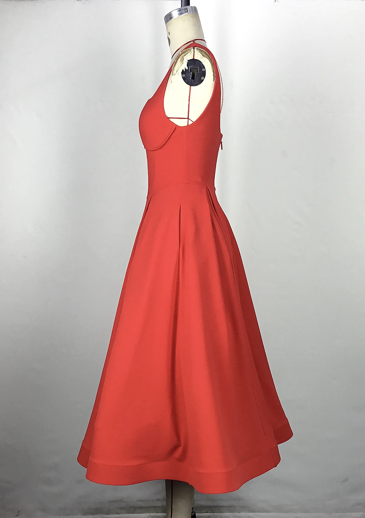 Coral Halter Flared Midi Dress