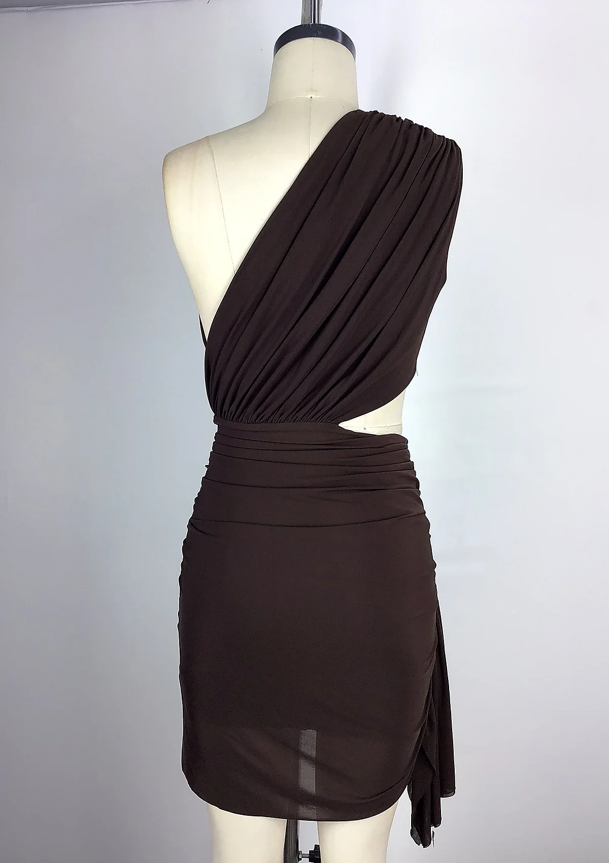 Dark Brown One-Shoulder Cutout Mini Dress