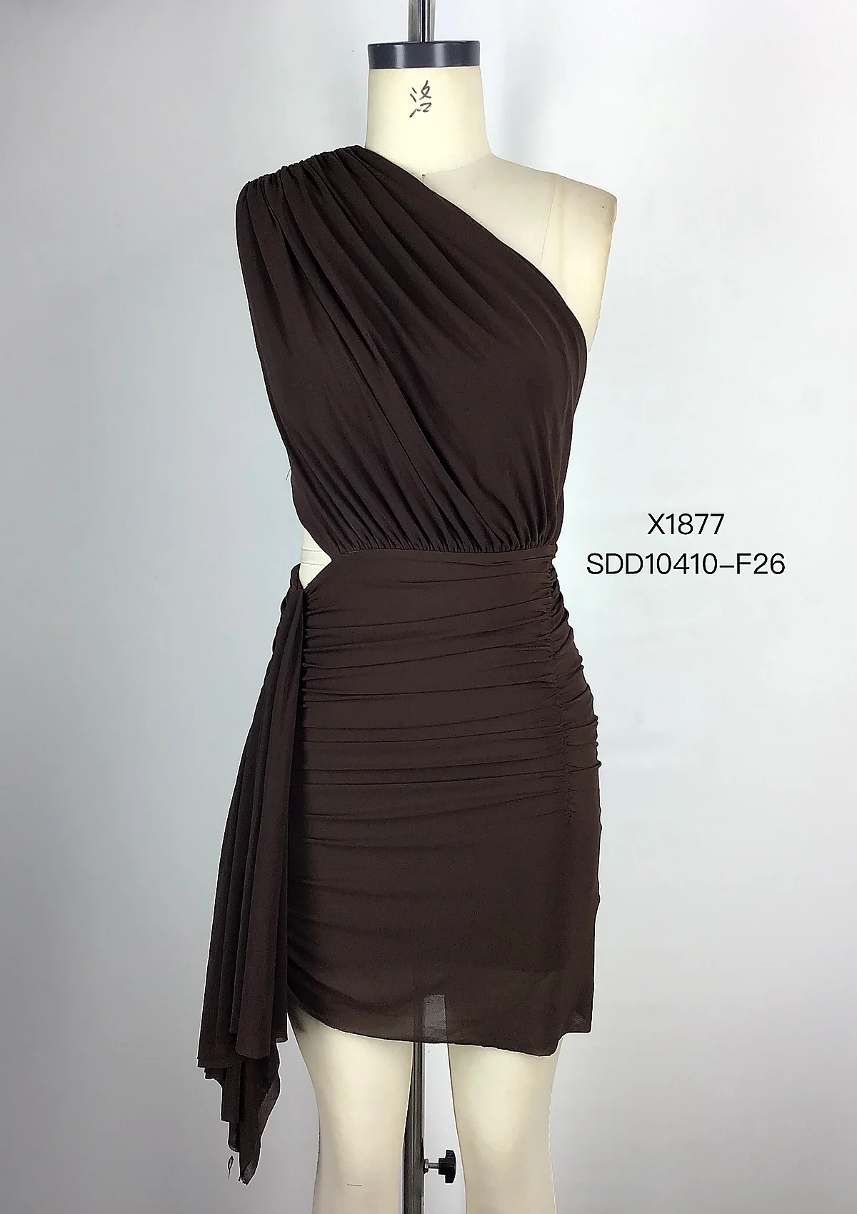 Dark Brown One-Shoulder Cutout Mini Dress