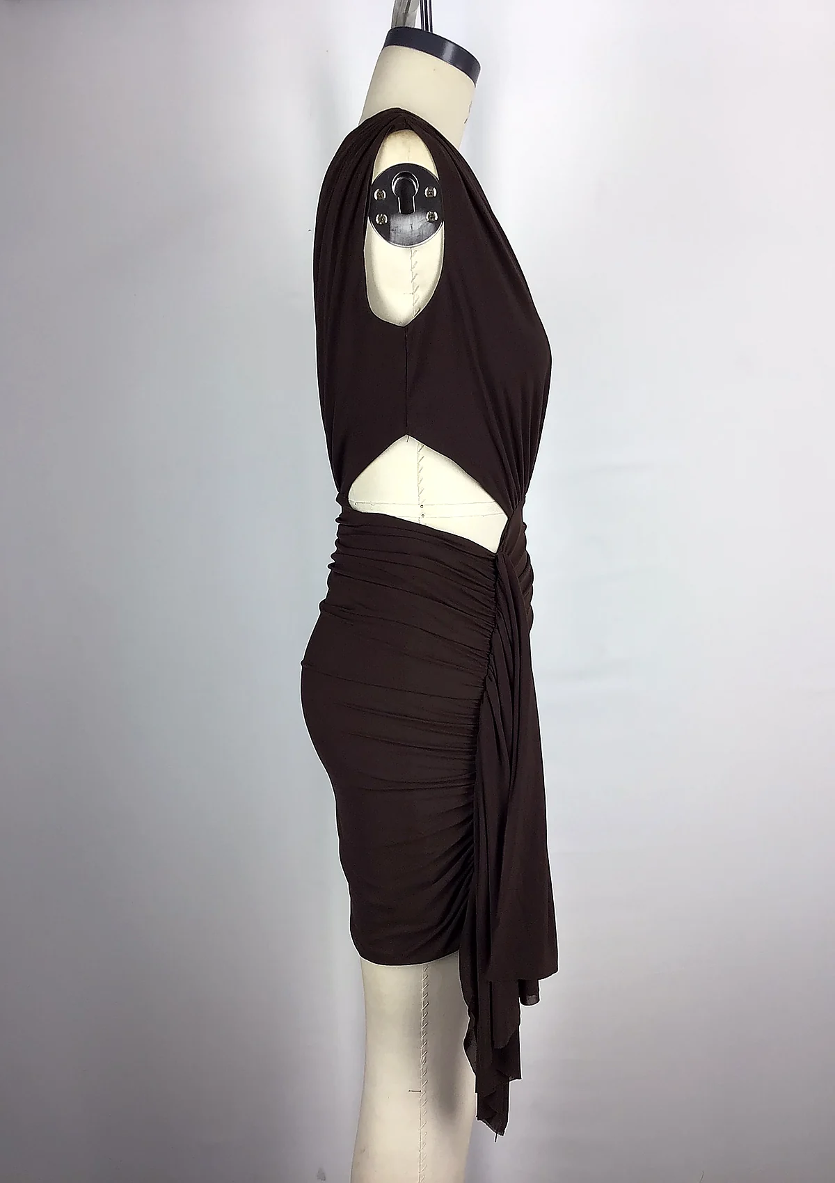 Dark Brown One-Shoulder Cutout Mini Dress