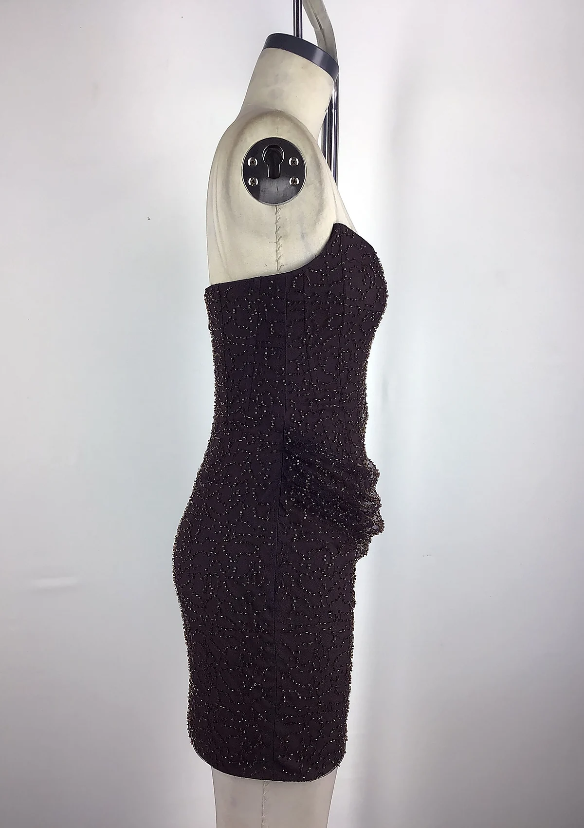 Dark Brown Strapless Ruched Mini Dress