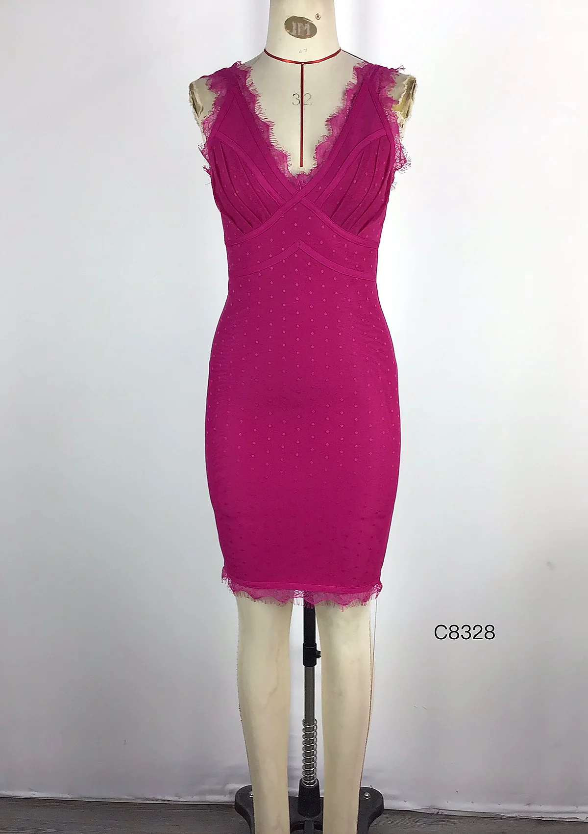 Fuchsia Lace Trim Bandage Bodycon Dress