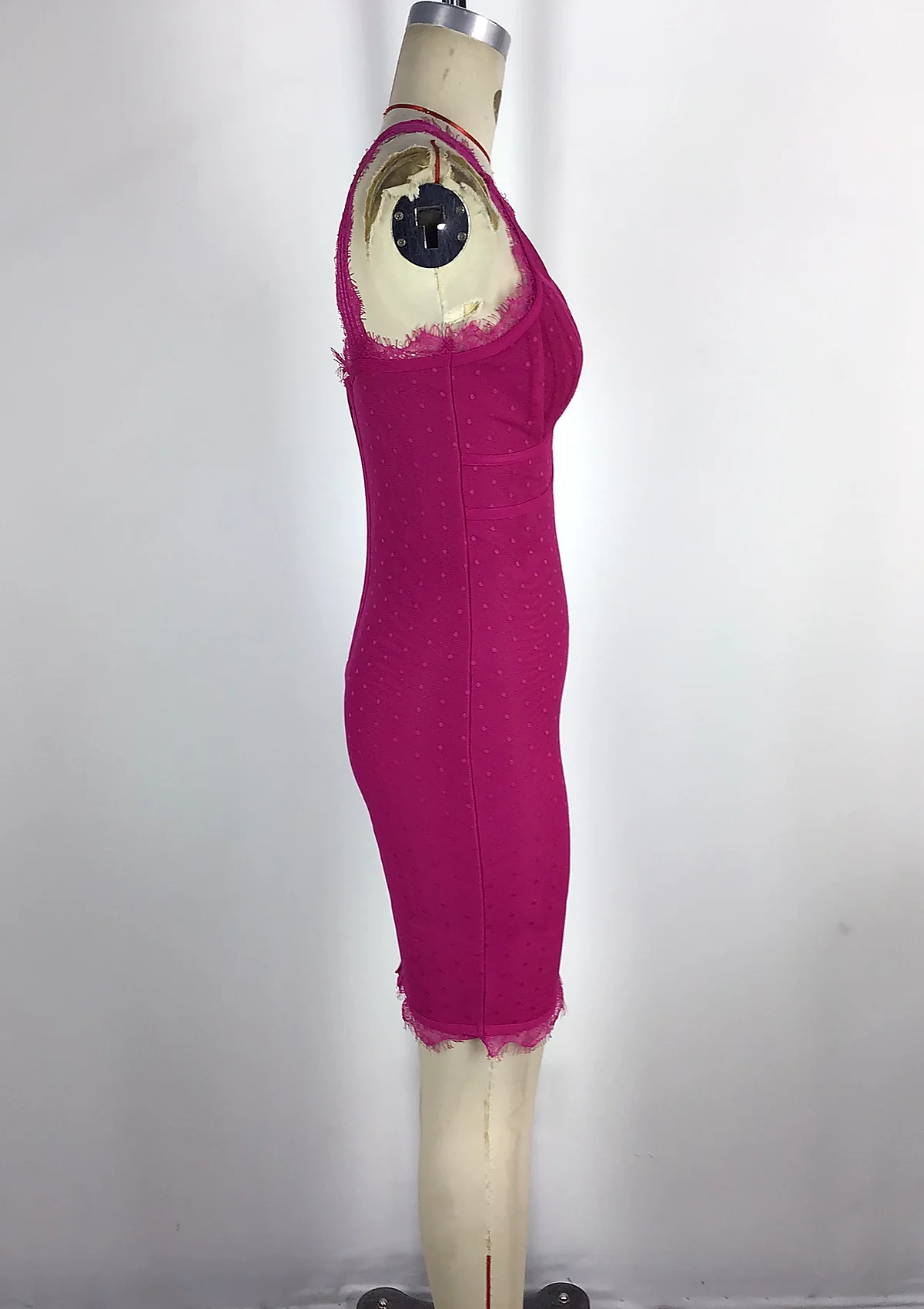 Fuchsia Lace Trim Bandage Bodycon Dress