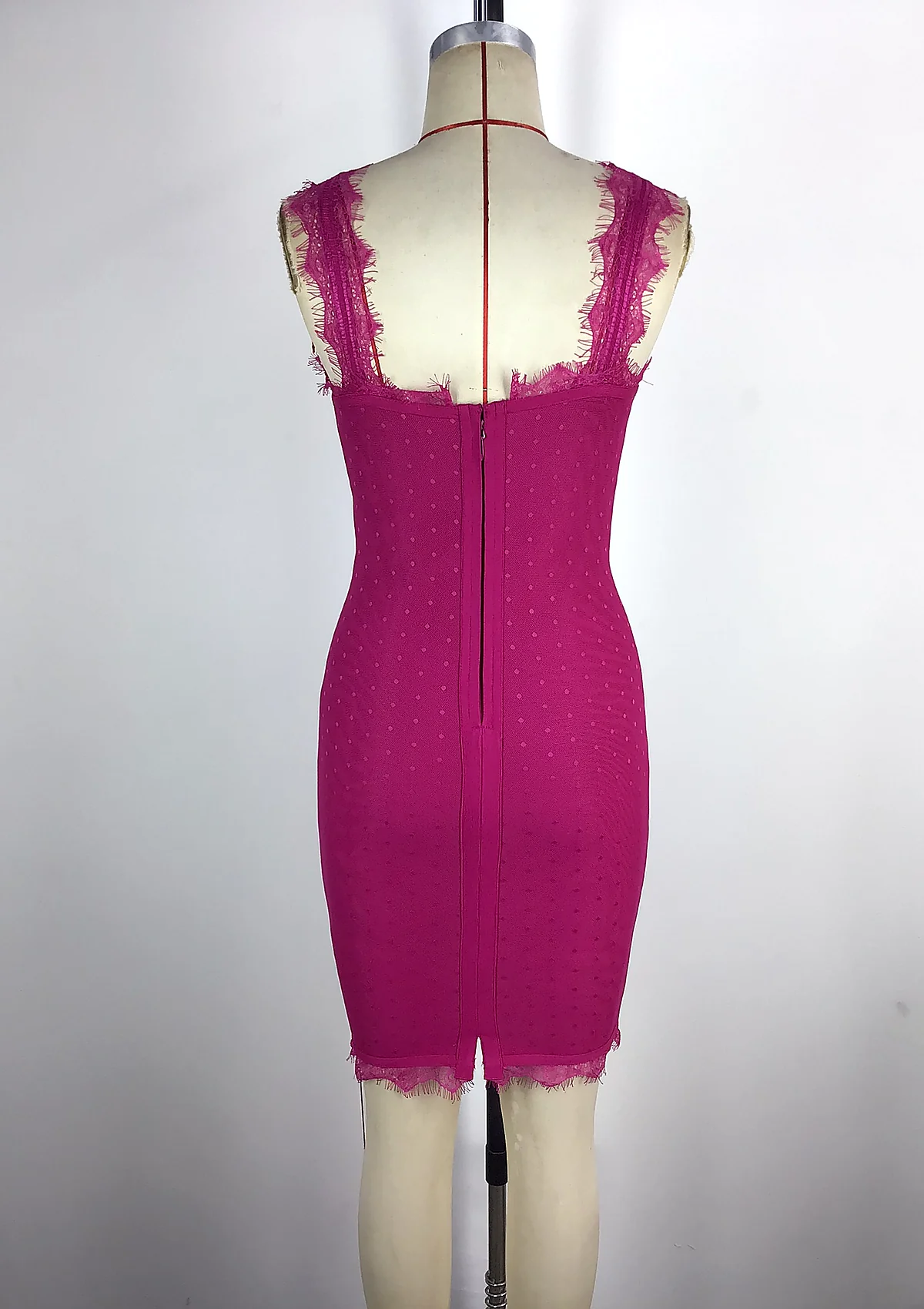Fuchsia Lace Trim Bandage Bodycon Dress