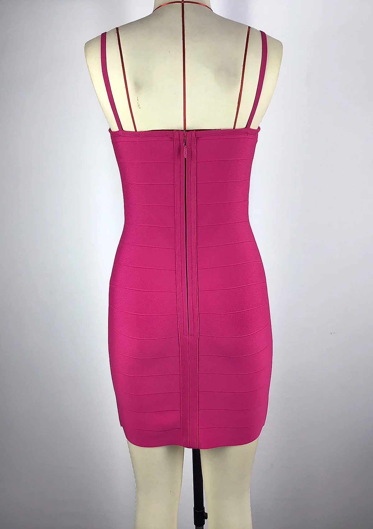 Fuchsia Strap Bandage Mini Dress