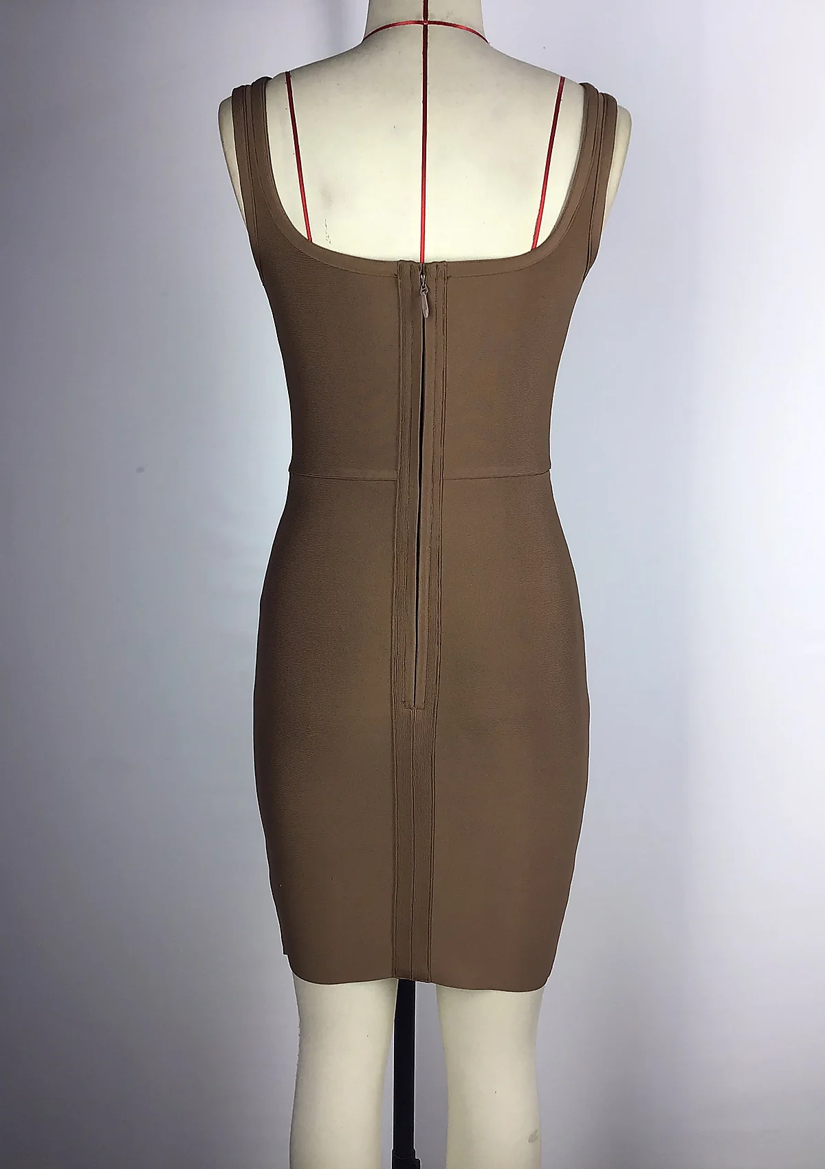 Mocha Square Neck Bandage Bodycon Dress