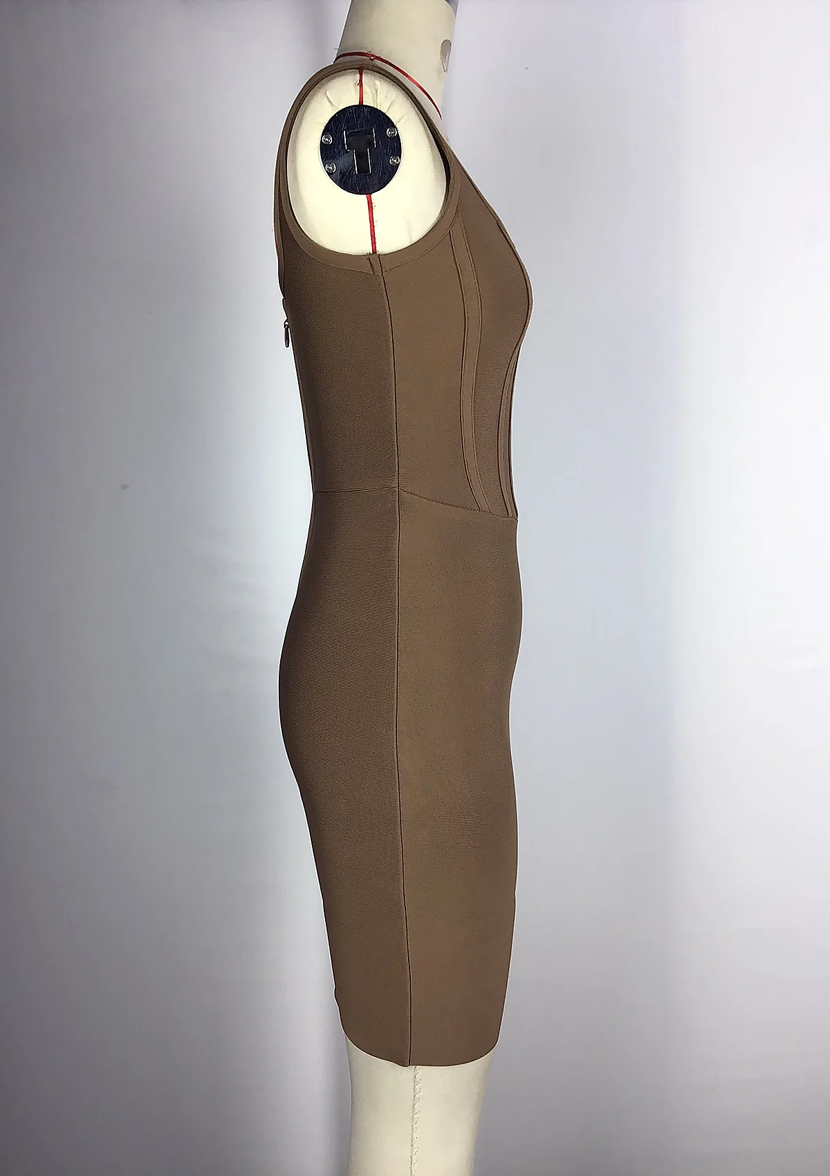 Mocha Square Neck Bandage Bodycon Dress