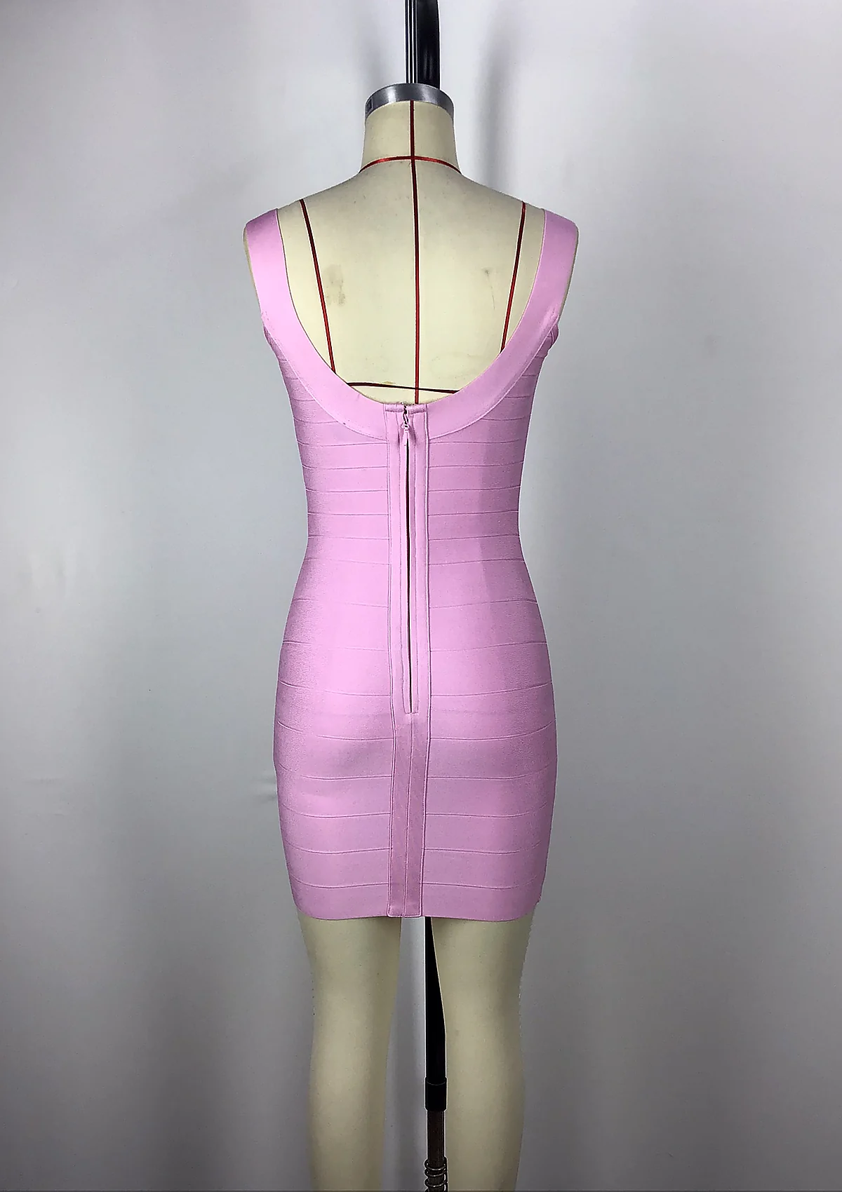 Pink Square Neck Bandage Bodycon Dress