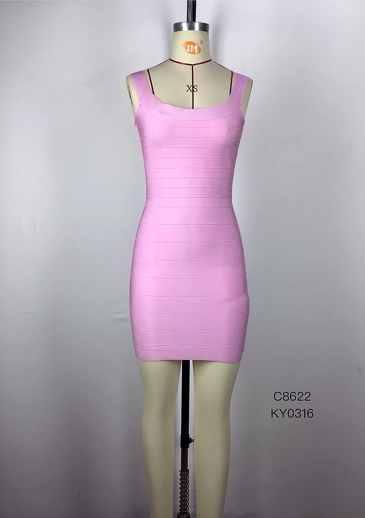 Pink Square Neck Bandage Bodycon Dress