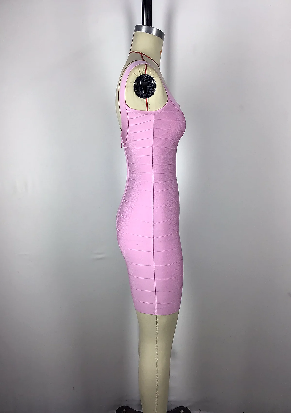 Pink Square Neck Bandage Bodycon Dress