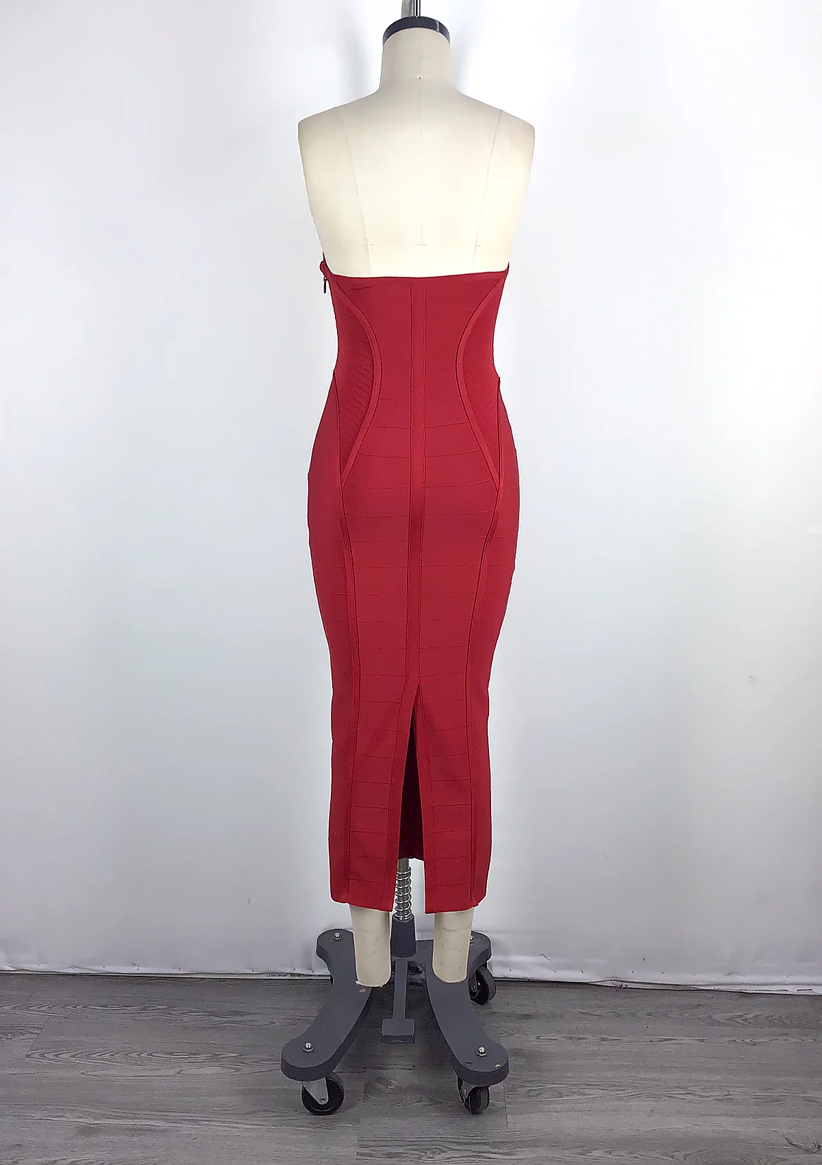 Red Strapless Bandage Midi Dress