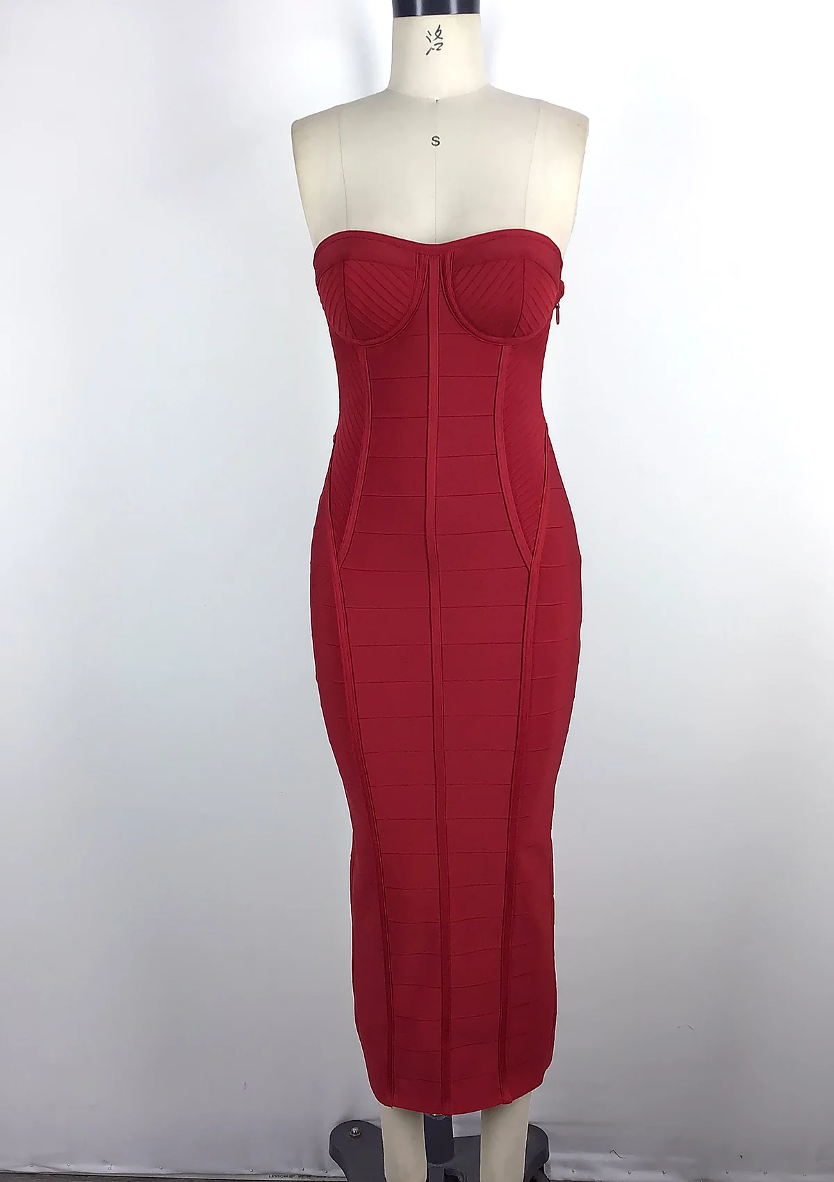 Red Strapless Bandage Midi Dress