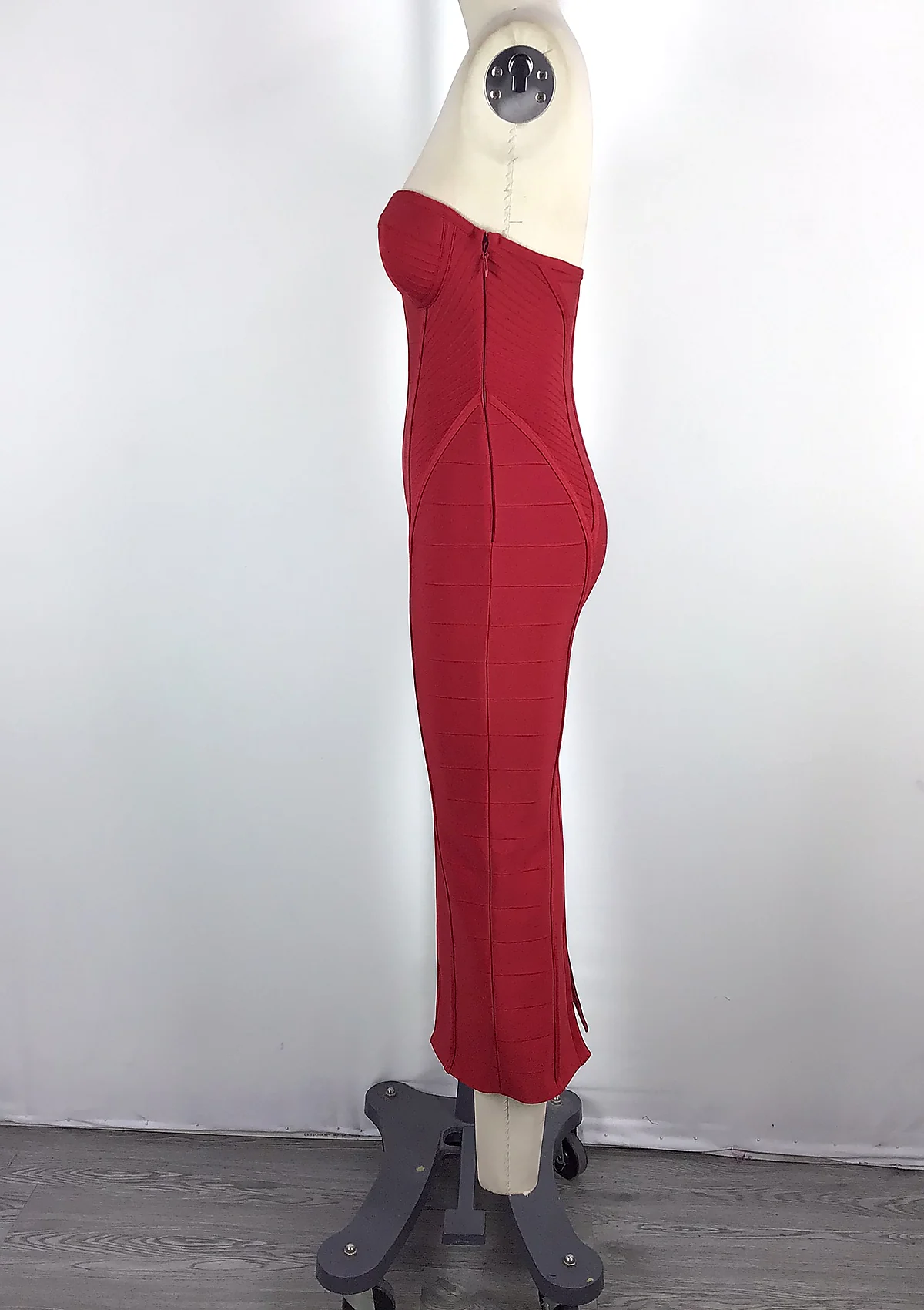 Red Strapless Bandage Midi Dress