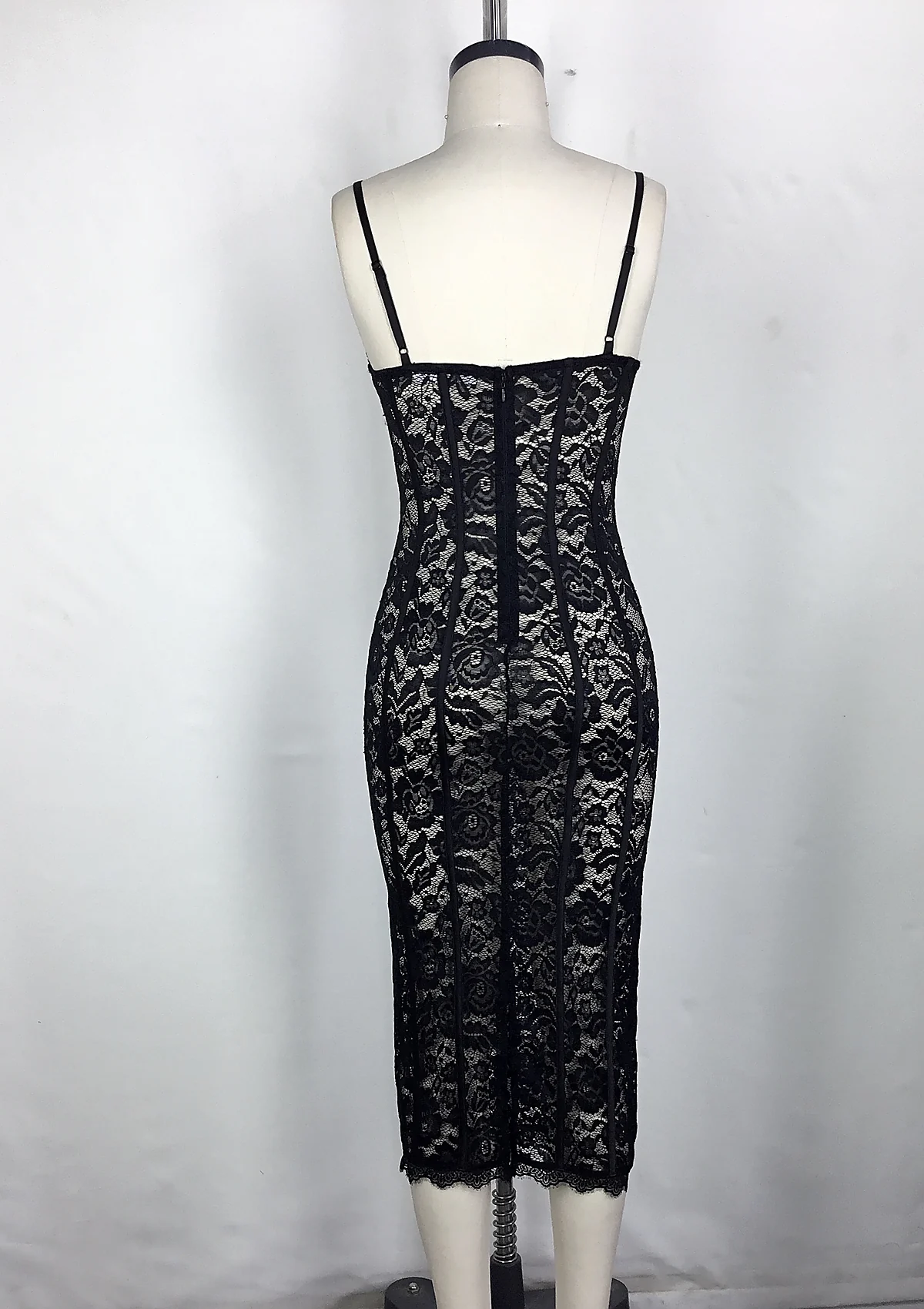Black Lace Strapless Midi Dress