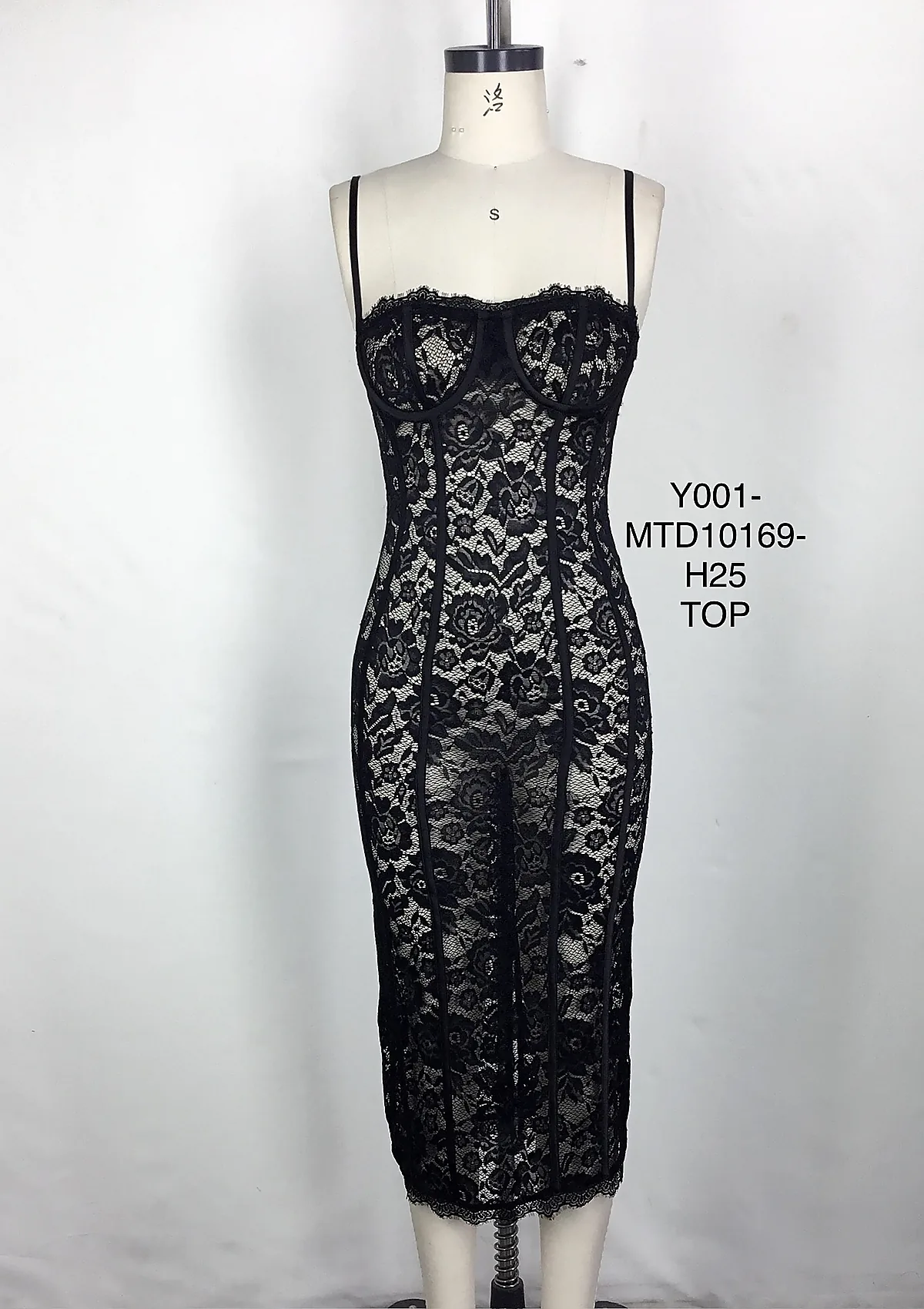 Black Lace Strapless Midi Dress