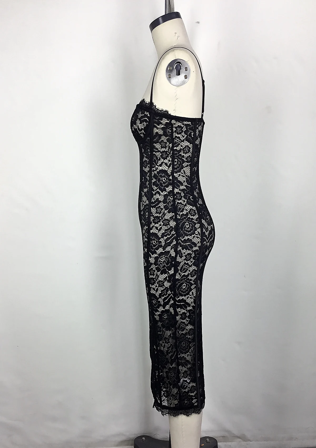 Black Lace Strapless Midi Dress