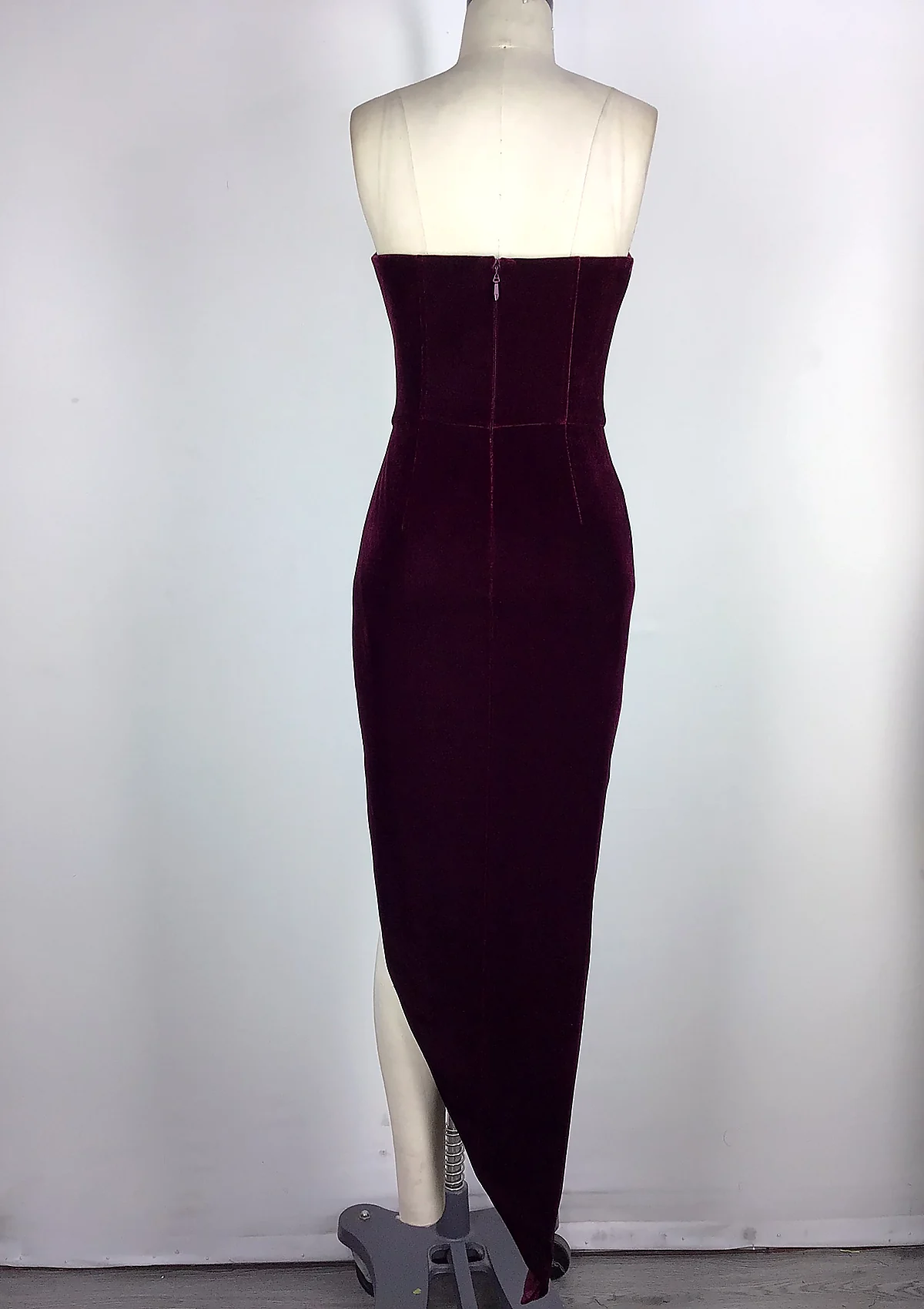 Burgundy Strapless Split Maxi Dress