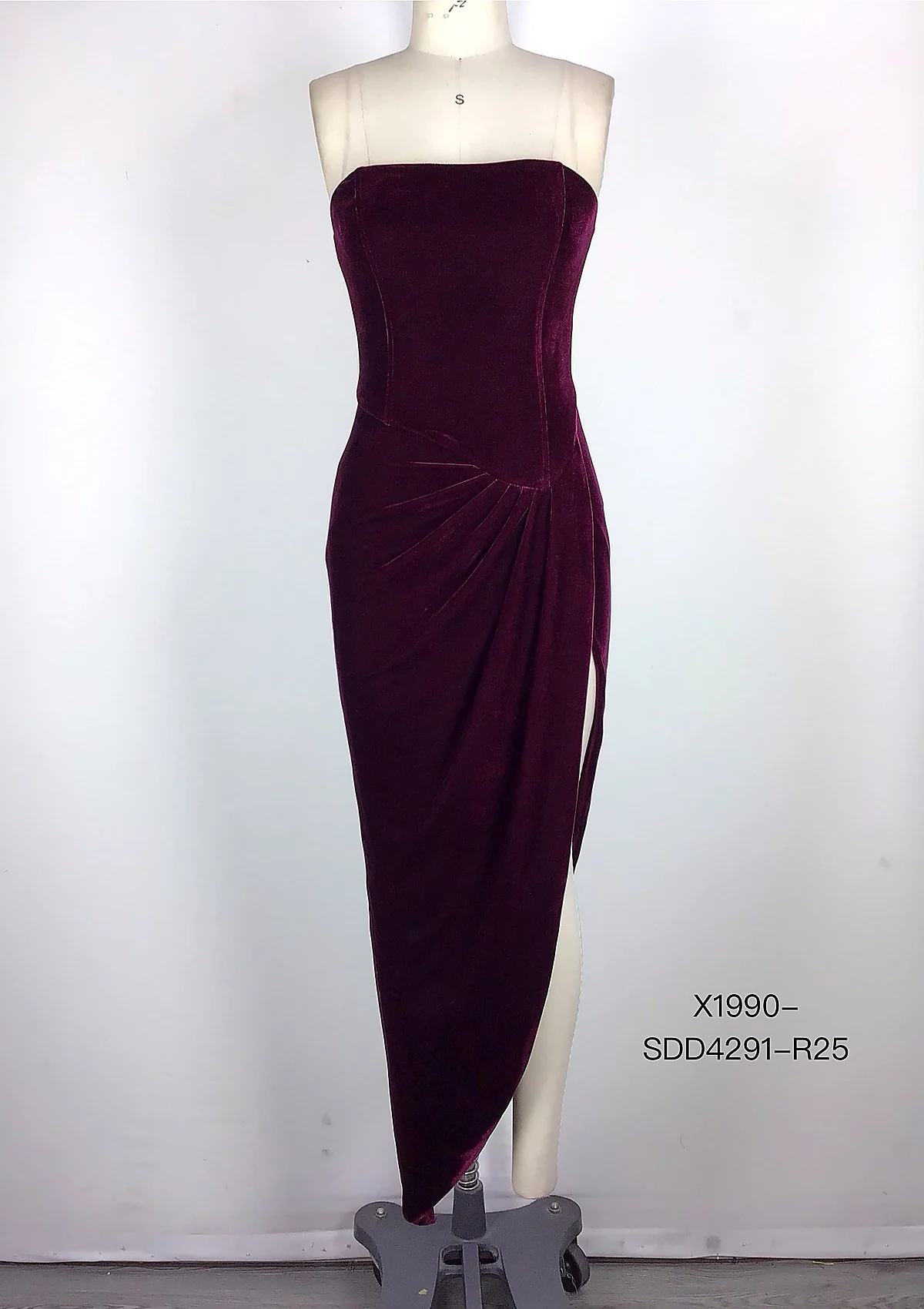 Burgundy Strapless Split Maxi Dress