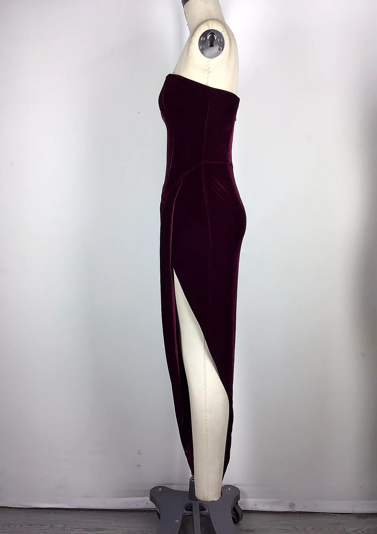 Burgundy Strapless Split Maxi Dress