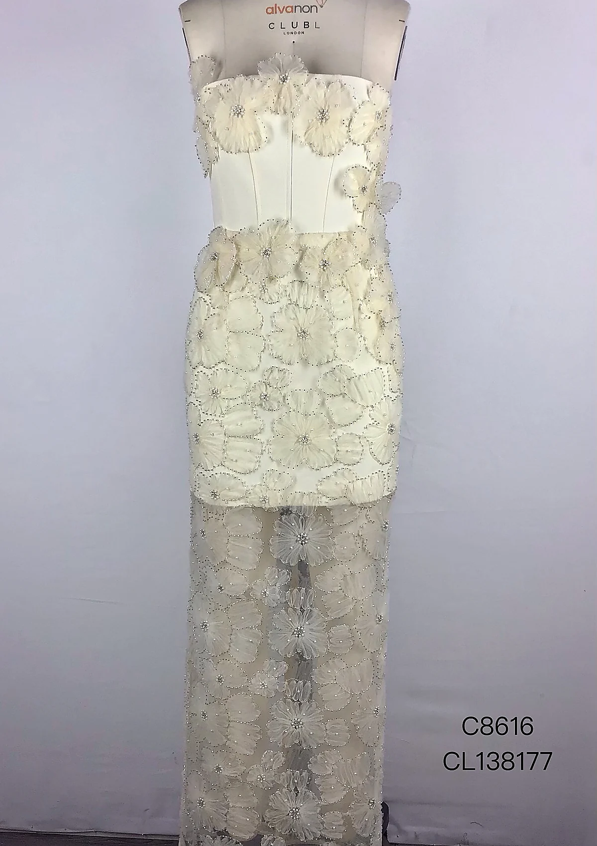 Cream Floral Lace Skirt Set