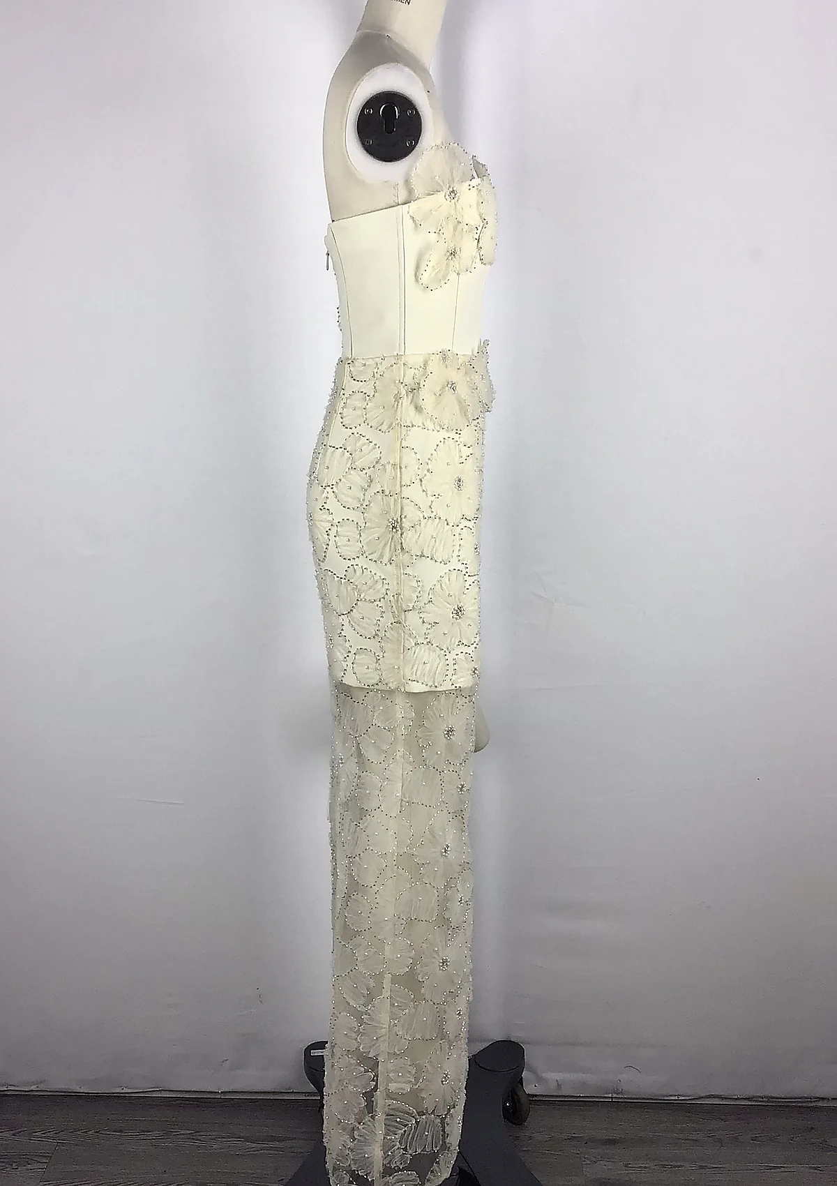 Cream Floral Lace Skirt Set