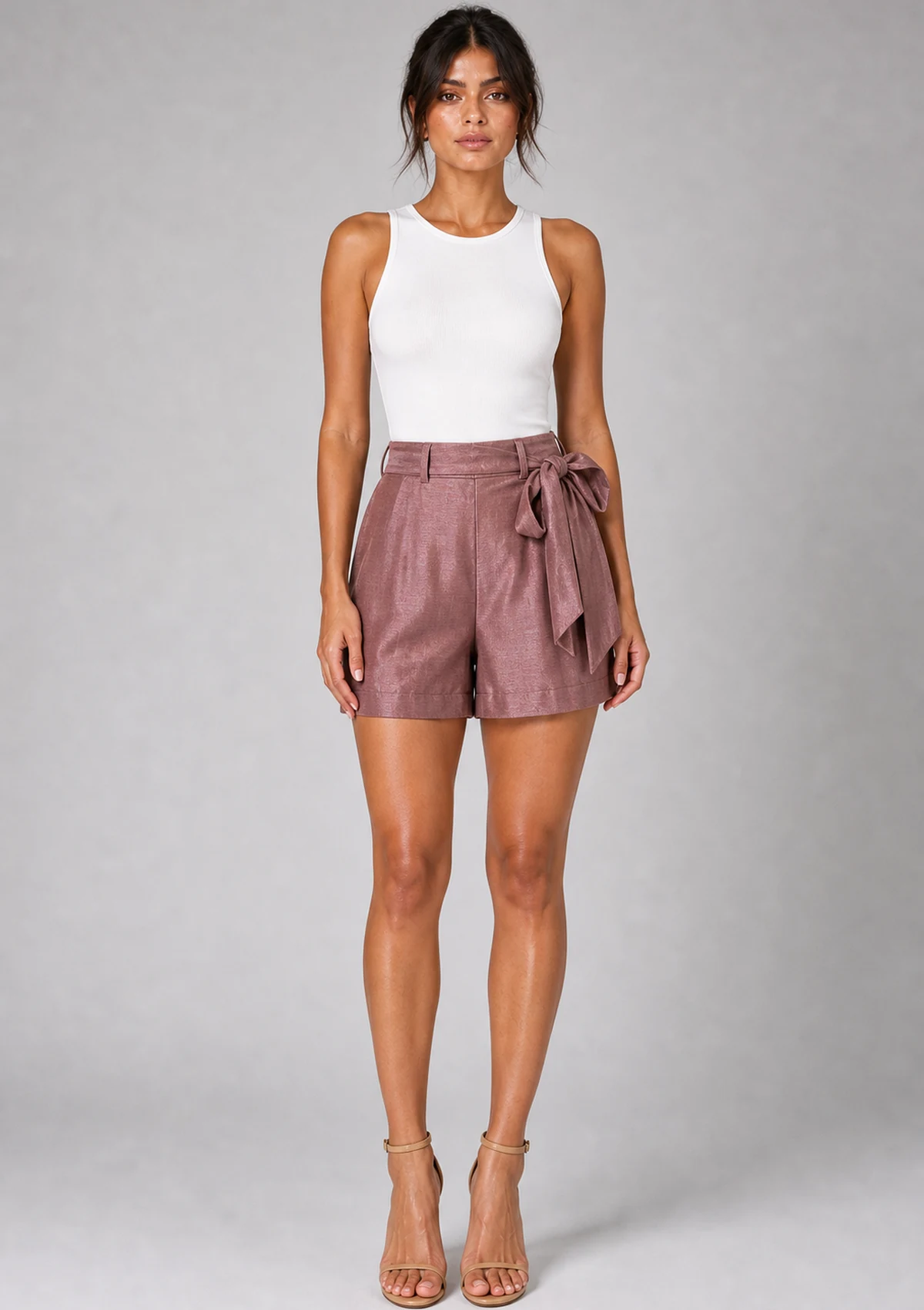 Mauve Belted Tailored Shorts