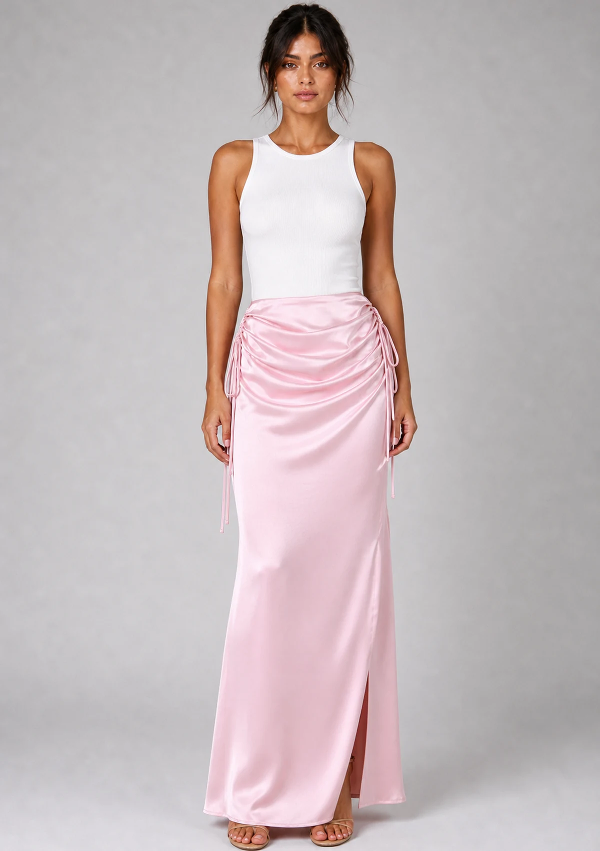 Pink Draped Maxi Skirt