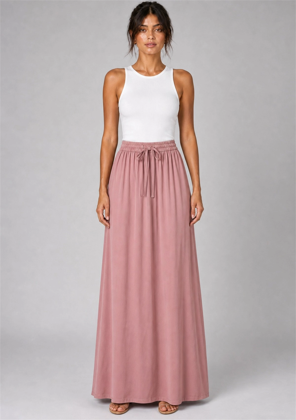 Pink Drawstring Waist Maxi Skirt