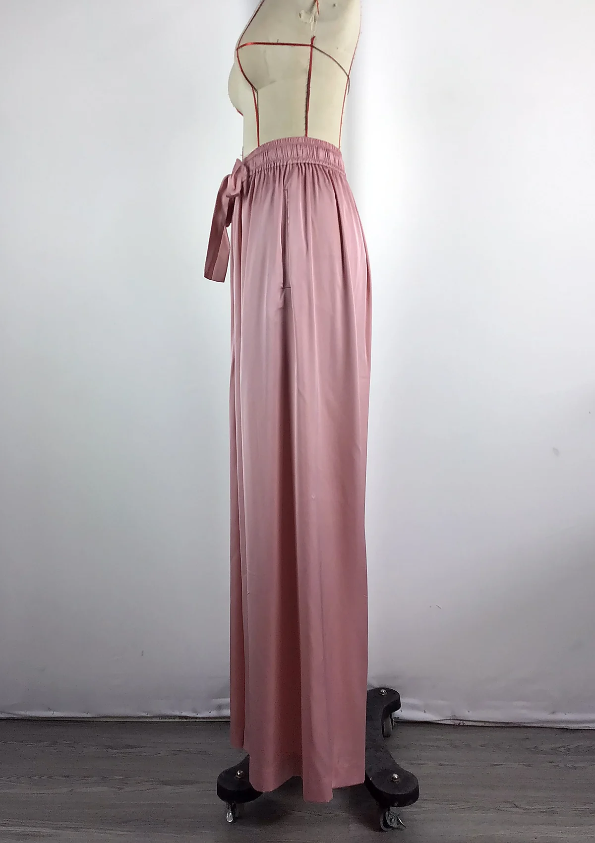 Pink Drawstring Waist Maxi Skirt