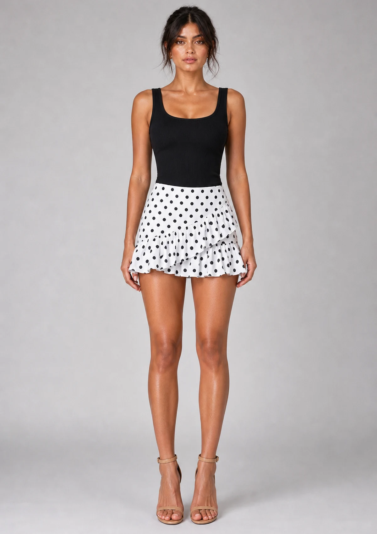 White Polka Dot Ruffle Skort